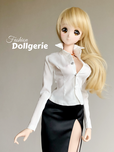 Bright white long sleeve shirt and black pencil skirt