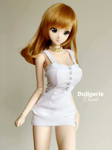 Button front slim white mini dress for SmartDoll / DD