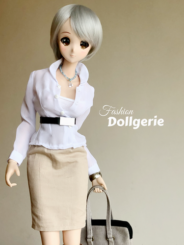 White sheer long sleeve shirt + Brown pencil skirt for SmartDoll