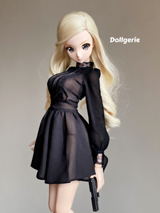 Black Sheer Long Sleeve Mini Dress for SmartDoll