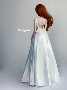 Deep-v a-line white long wedding gown