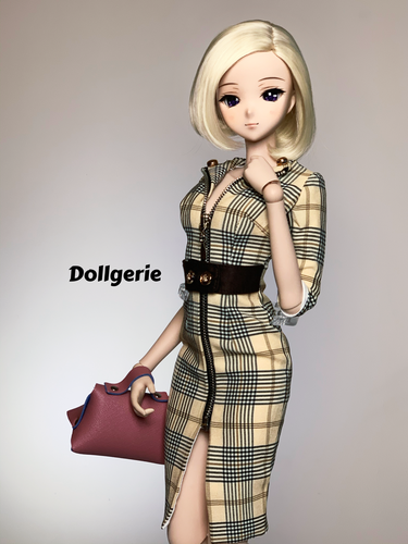 Front Zip 3/4 Sleeves Bodycon Midi Dress for SmartDoll