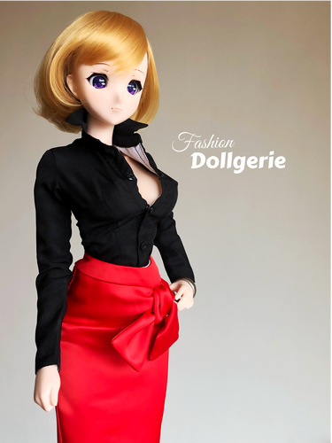 Black Long Sleeve Shirt and Bright Red Dress with Big Bow (with Inner lining)