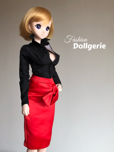 Black Long Sleeve Shirt and Bright Red Dress with Big Bow (with Inner lining)