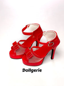 Red Bow Open Toe Small Platform Heels