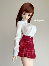 XL White Blouse and Burgundy Pleated Mini Skirt Set for SmartDoll or DD