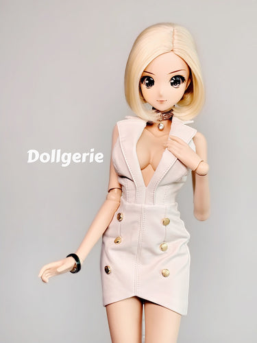 [Special Price] Sleeveless Mini White Tux Deep-V Dress for SmartDoll