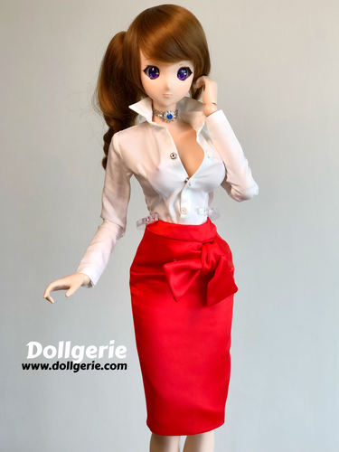 Professional look white shirt and bright red pencil skirt